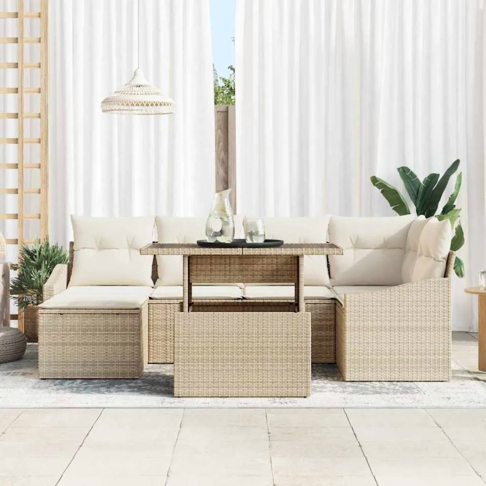 vidaXL Tuin Sofa Set 7 st Beige en Crème, foto 3