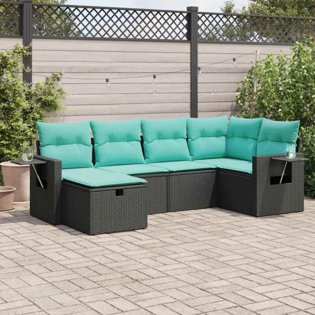 vidaXL 6-delige Loungeset met kussens poly rattan zwart, foto 2