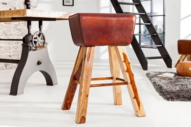Invicta Interior Retro barkruk TURNBOCK 75cm met echt leren bekleding mangohouten barstoel - 36815 Zie omschrijving