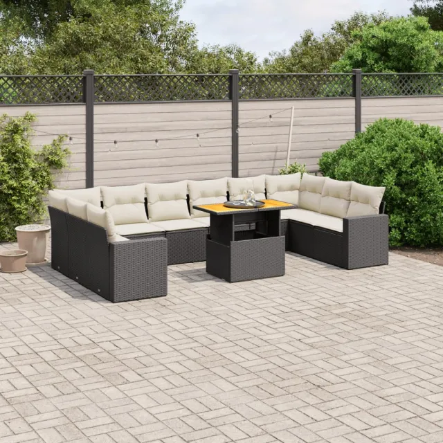 vidaXL 11-delige Loungeset met kussens poly rattan zwart, foto 2