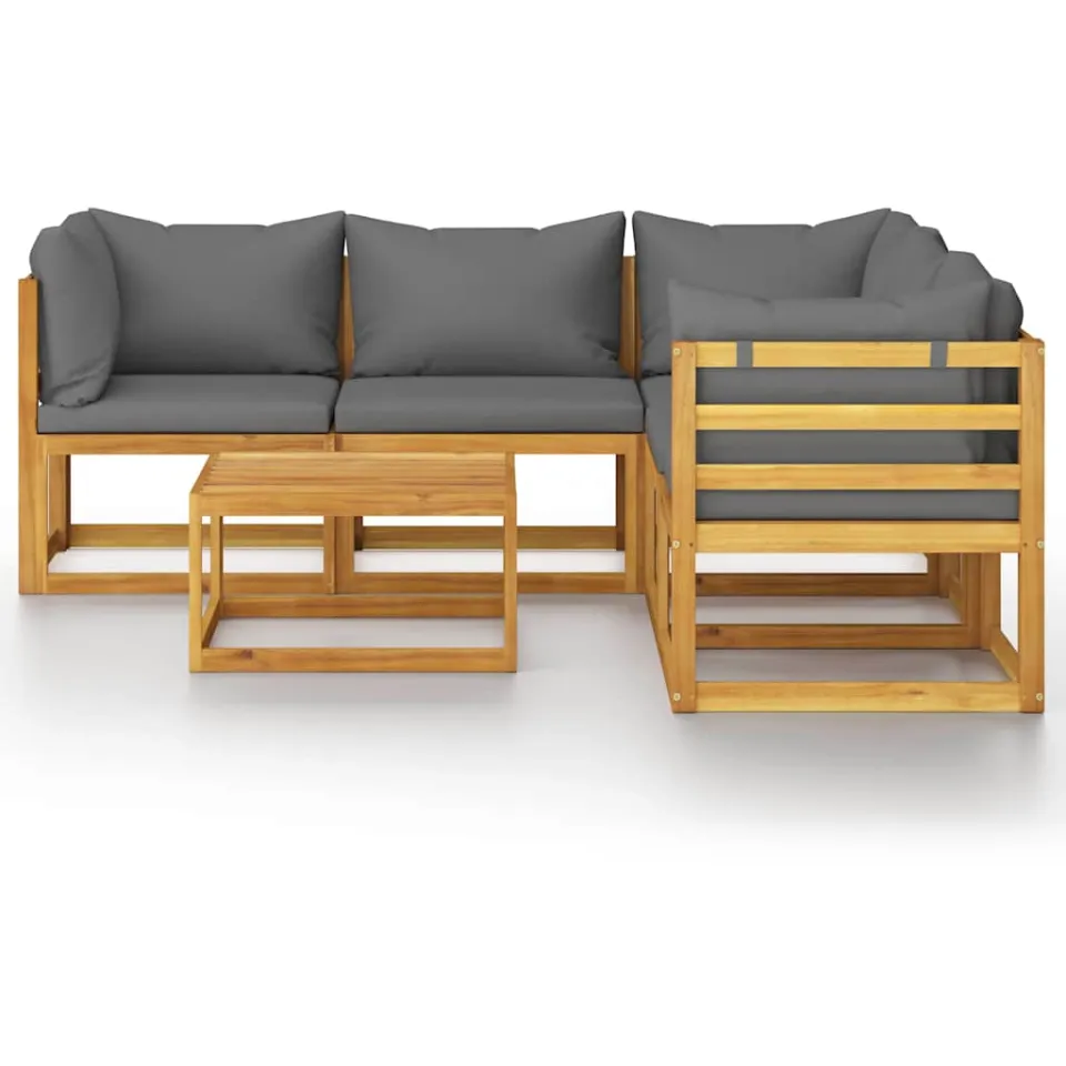 vidaXL 6-delige Loungeset met kussens massief acaciahout Grijs