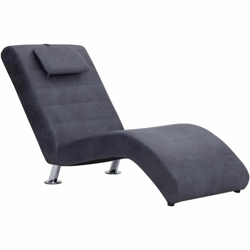 vidaXL Chaise longue met kussen kunstsuède grijs