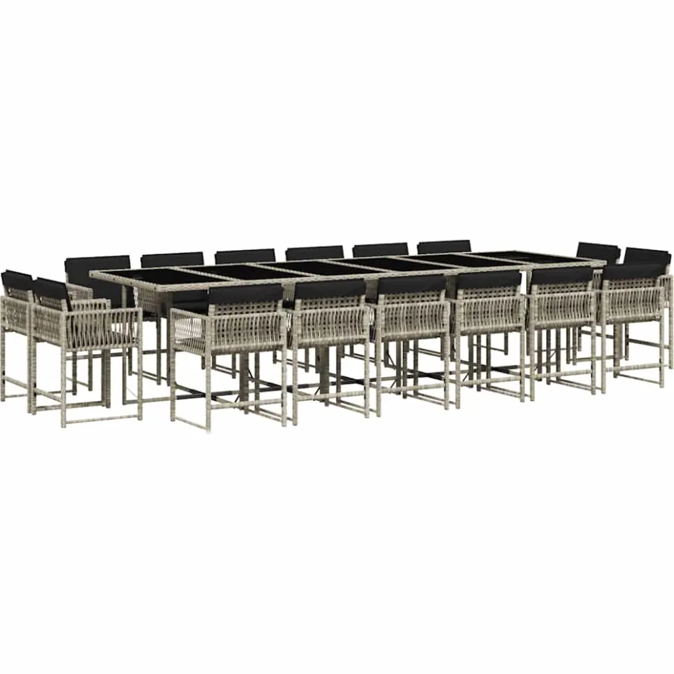 vidaXL 17-delige Tuinset met kussens poly rattan lichtgrijs