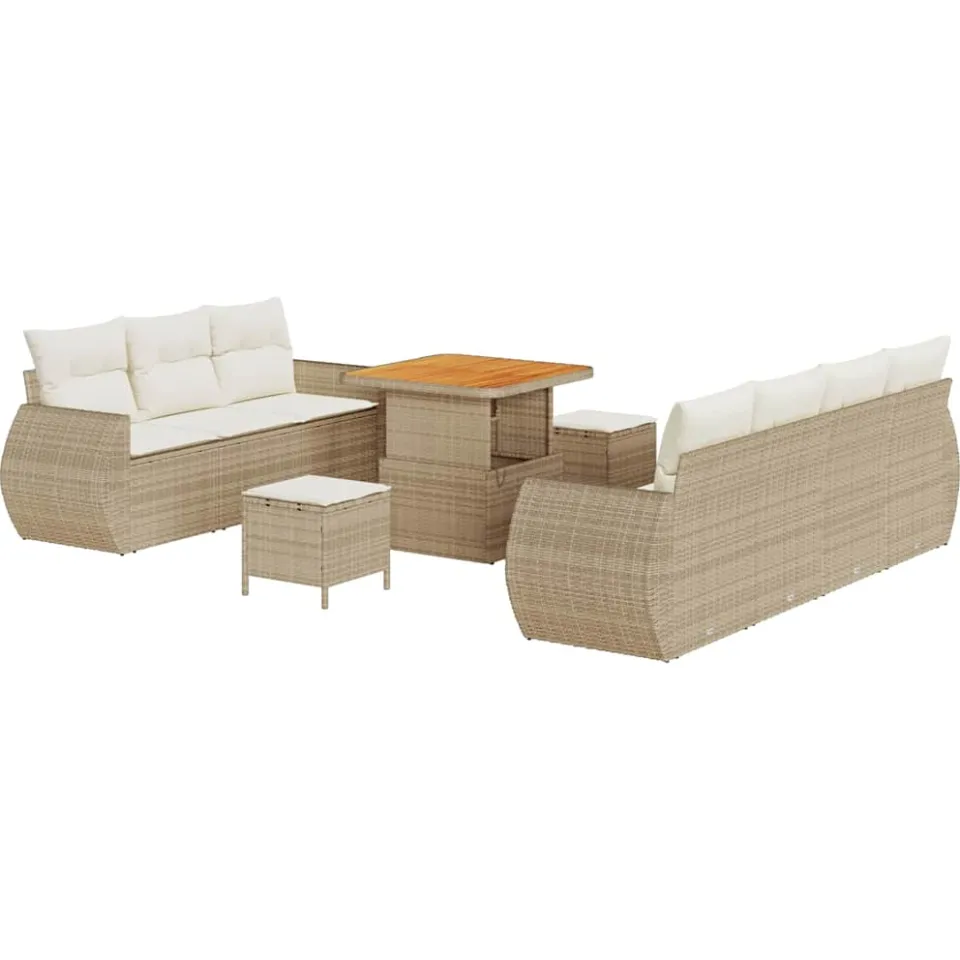 vidaXL Tuin Sofa Set met kussen met opslag 10 pcs Beige poly rattan