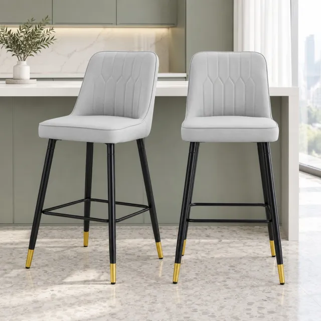 CHICFURN Barkruk - Set van 2 - Voetsteun - Rugleuning - Lichtgrijs