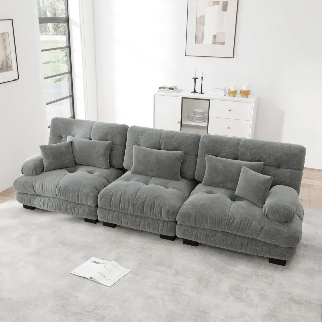 Sweiko Hoekbank - 3 zits - Chenille stof - Modulaire bank - Met kussens - Grijs