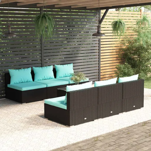 vidaXL 7-delige Loungeset met kussens poly rattan zwart, foto 2