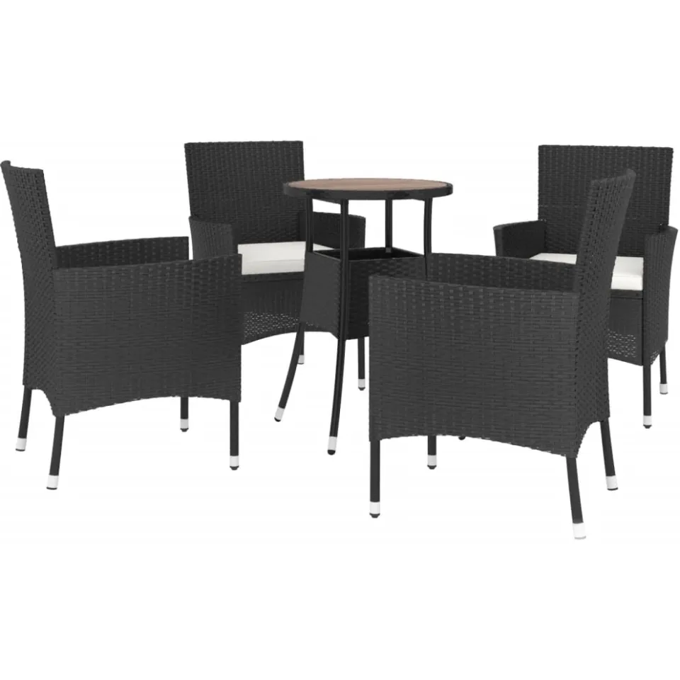 vidaXL 5-delige Bistroset met kussens poly rattan zwart