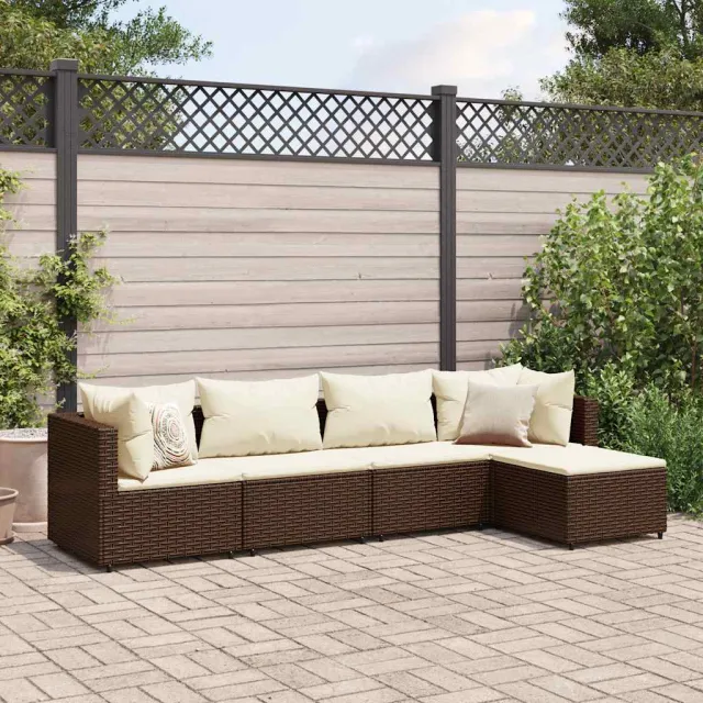 vidaXL 5-delige Loungeset met kussens poly rattan bruin, foto 2