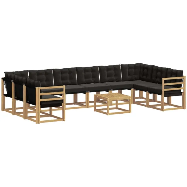 vidaXL Buiten - bank - set - 11 - st - 10-zits - Wit - en - zwart Wit en zwart