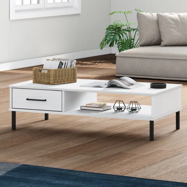 vidaXL Salontafel met metalen poten OSLO massief grenenhout wit, foto 2