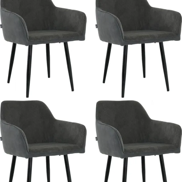 Lina Tony Eetkamerstoel - Zwart - Set van 4 - Ribstof