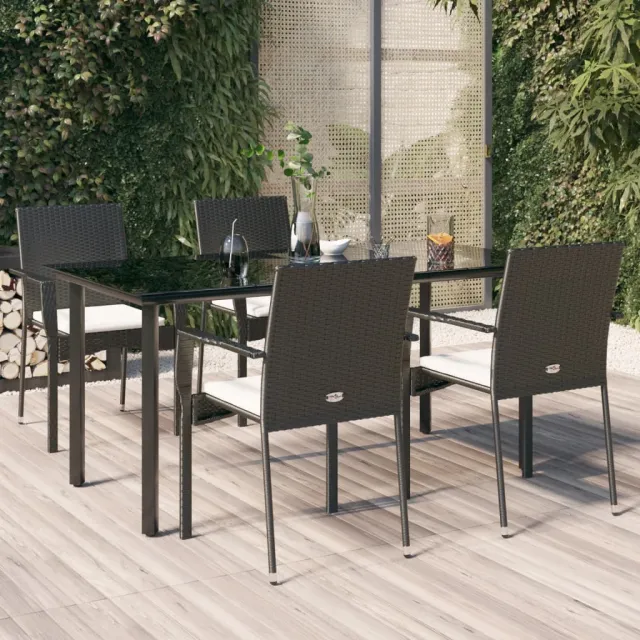 vidaXL 5-delige Tuinset met kussens poly rattan zwart, foto 2
