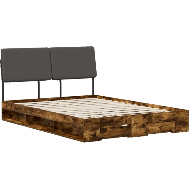 vidaXL Double Bed with Headboard Gerookt eiken en donkergrijs Bruin
