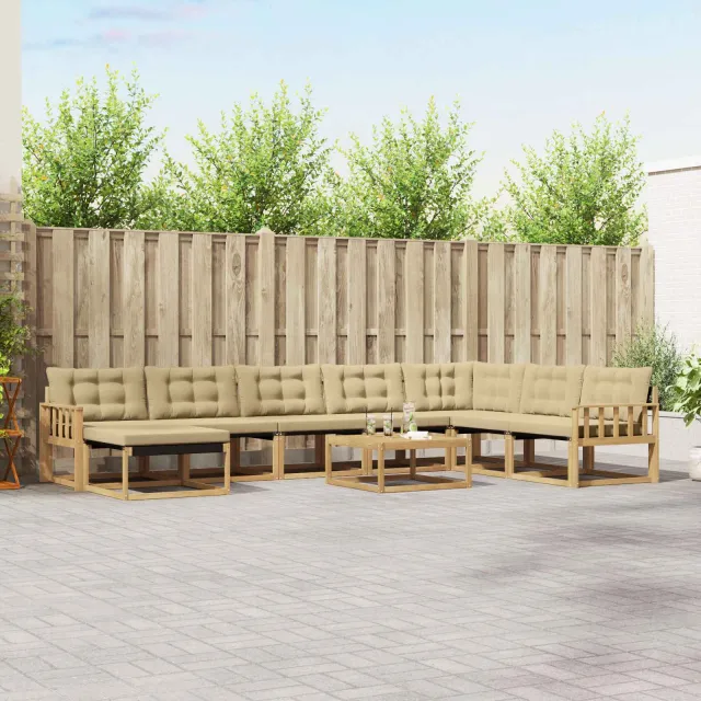 vidaXL Buiten bankenset 9 st Wit en Beige Massief Acaciahout