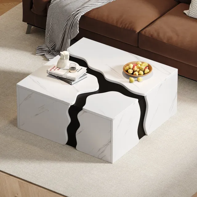 MIVRAY Salontafel - Geometrisch Design Met Lade - Voor Kleine Woonkamers En Theemomenten - Spaanplaat Wit - 70x70x31 Cm