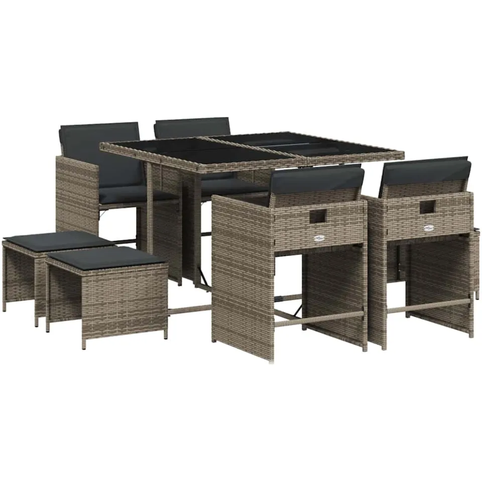 vidaXL 9-delige Tuinset met kussens poly rattan grijs, foto 3