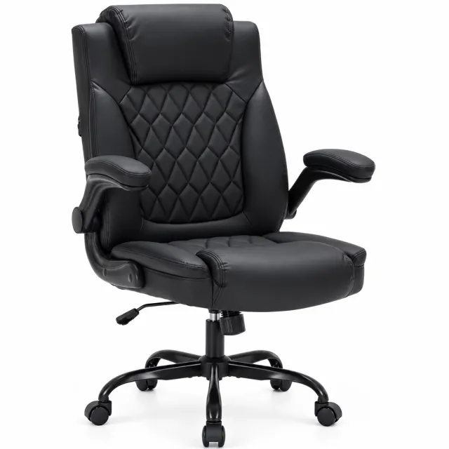 Luxevo Executive Bureaustoel – Ergonomische Kantoorstoel – PU Leer – Opklapbare Armleuningen – Kantelfunctie – Lendensteun – Tot 159 kg – Zwart