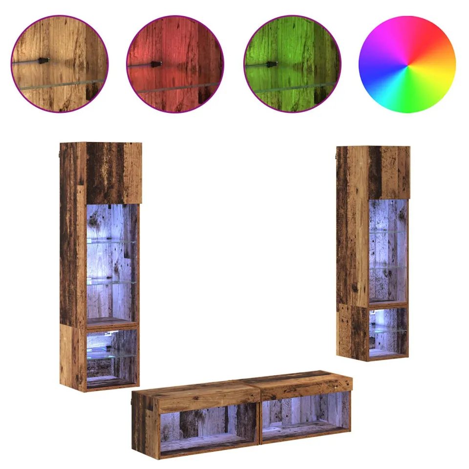 vidaXL TV-wandmeubel 6 st Oud Hout Bewerkt hout bruin, foto 4
