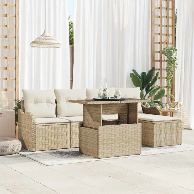 vidaXL Buiten Zitmeubelset 6 st Beige Poly riet, foto 2