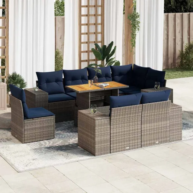 vidaXL 9-delige Loungeset met kussens poly rattan grijs, foto 2