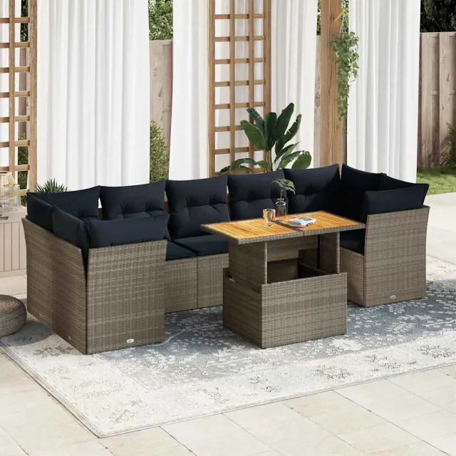 vidaXL 8-delige Loungeset met kussens poly rattan grijs, foto 2