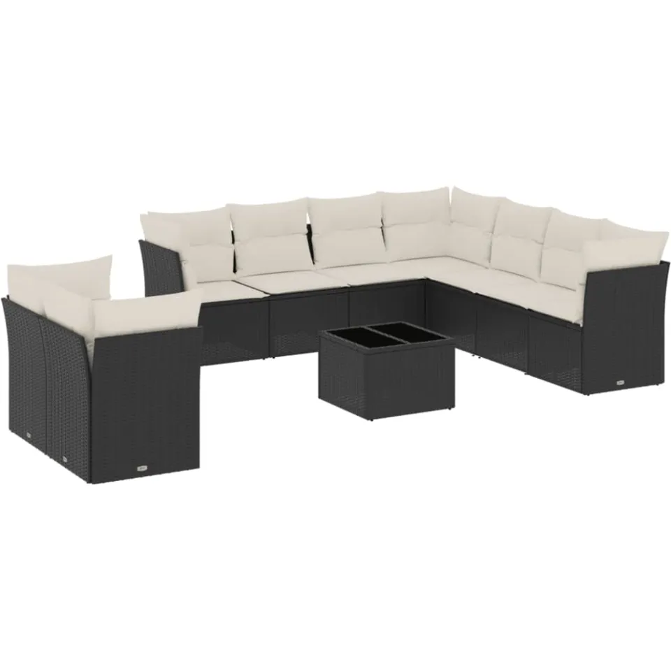 vidaXL 10-delige Loungeset met kussens poly rattan zwart
