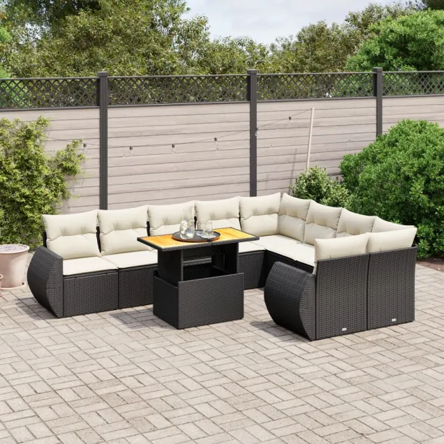 vidaXL 10-delige Loungeset met kussens poly rattan zwart, foto 2