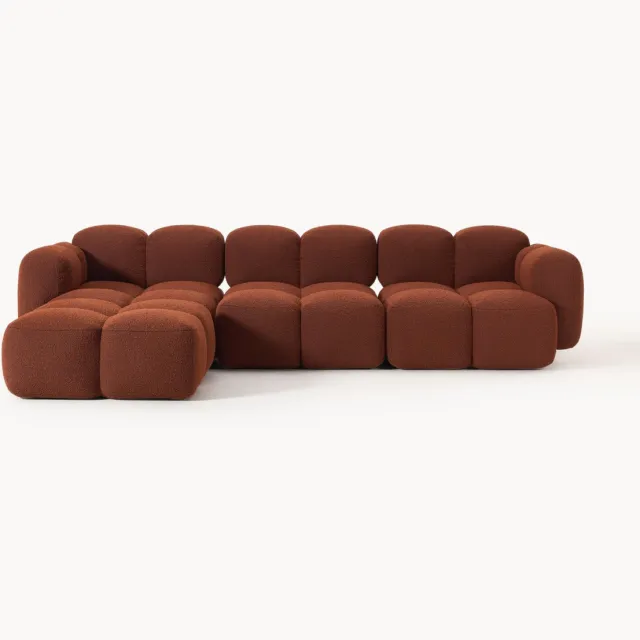 Westwing Collection Modulaire bank Tayla (4-zits) van bouclé met poef (links/rechts) Terracotta