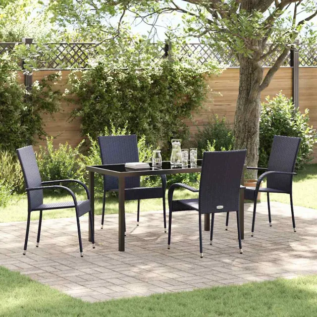 vidaXL Tuin eettafelset 5 st Zwart Gepoedercoat staal