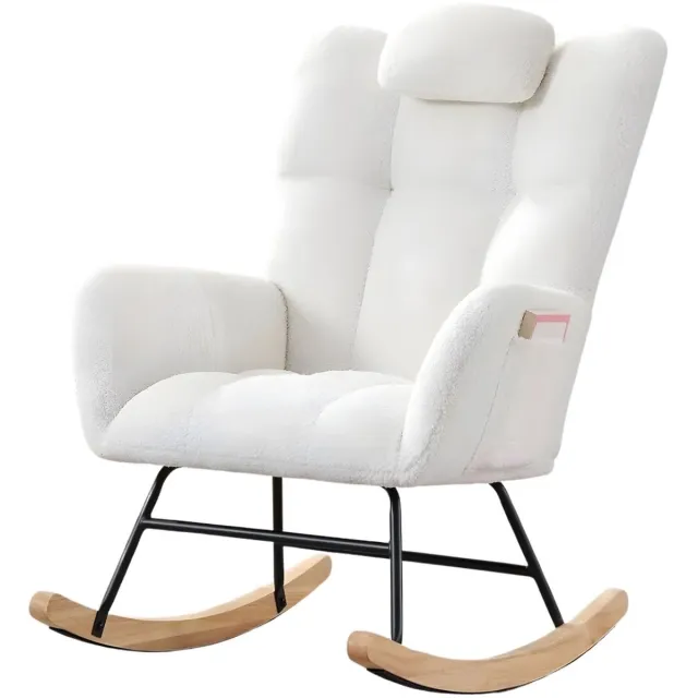 Happiq Schommelstoel - Stof en Hout - voor woonkamer en kinderkamer - Wit White