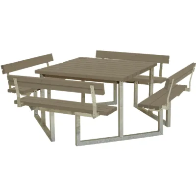 Trendyard Picknicktafel Vierkant Twist Grijs Bruin 4 Rugleuningen