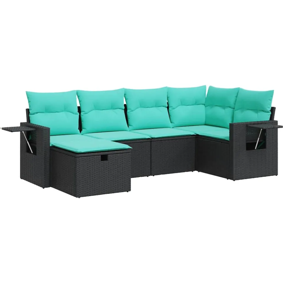 vidaXL 6-delige Loungeset met kussens poly rattan zwart, foto 3