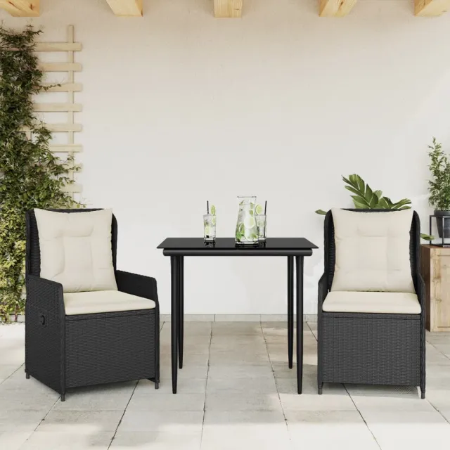 vidaXL 3-delige Tuinset met kussens poly rattan zwart, foto 2