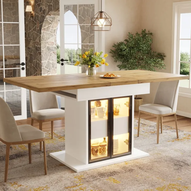HAUSS SPOLE Eettafel - Uitschuifbaar Met Opbergruimte En Ledverlichting - Voor Keuken En Eethoek - MDF En Metaal - 110-140x80x77,9 Cm - Wit