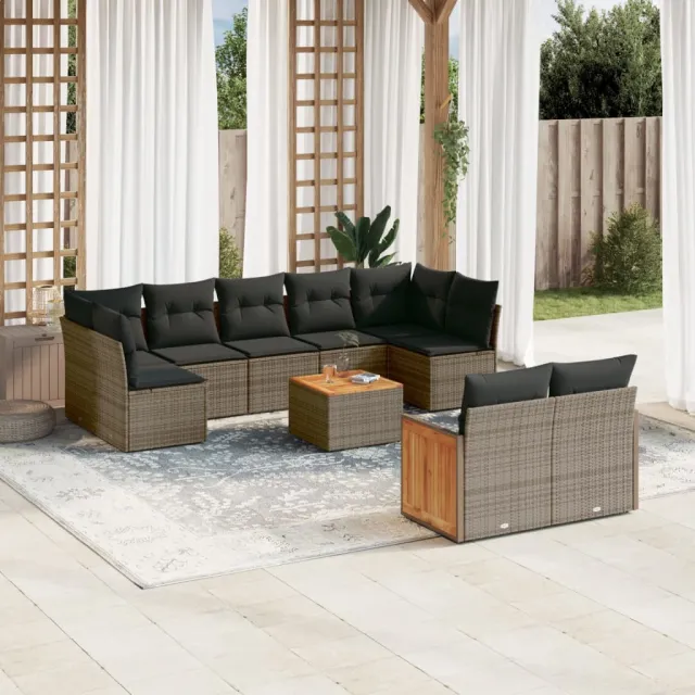 vidaXL 10-delige Loungeset met kussens poly rattan grijs, foto 2
