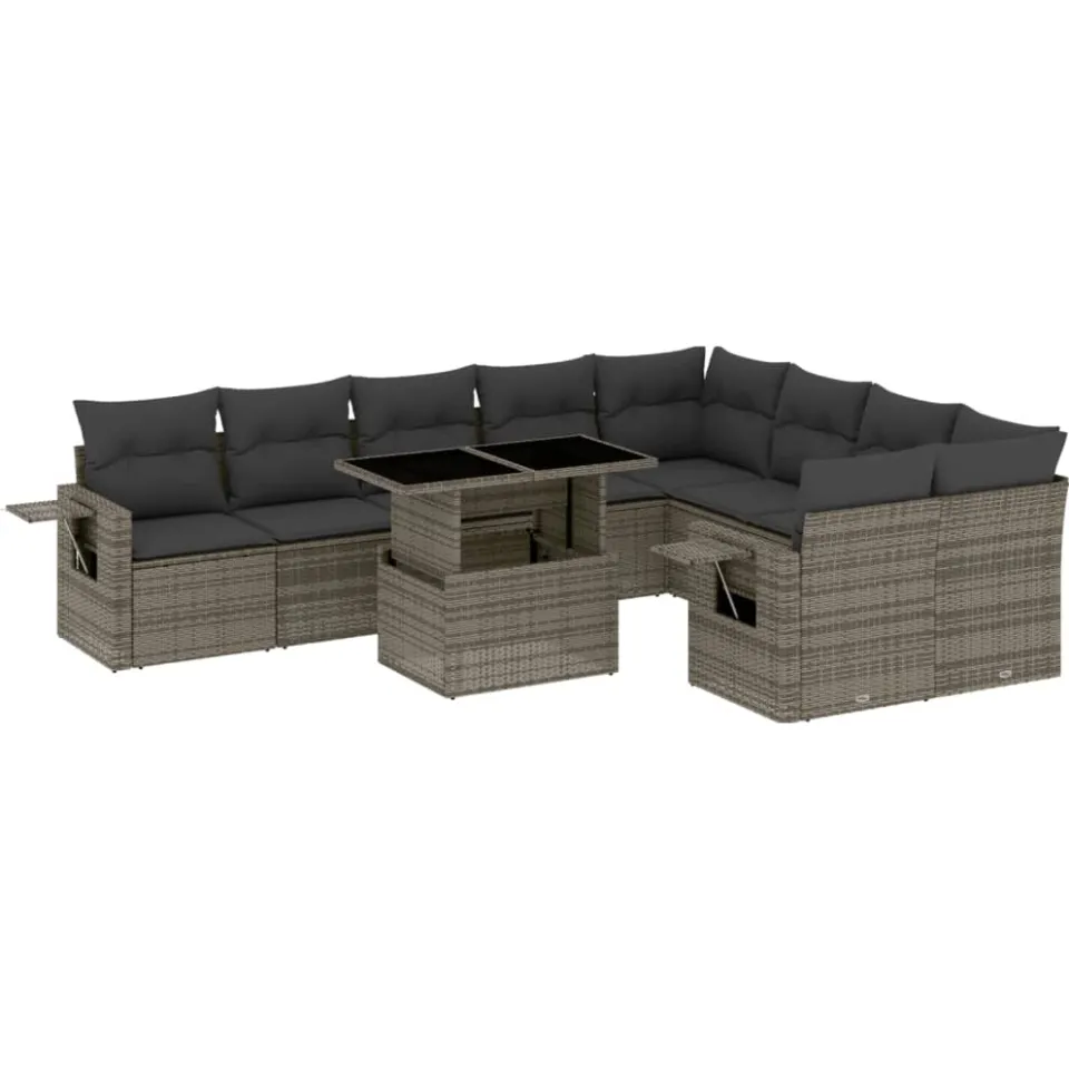 vidaXL 10-delige Loungeset met kussens poly rattan grijs, foto 3