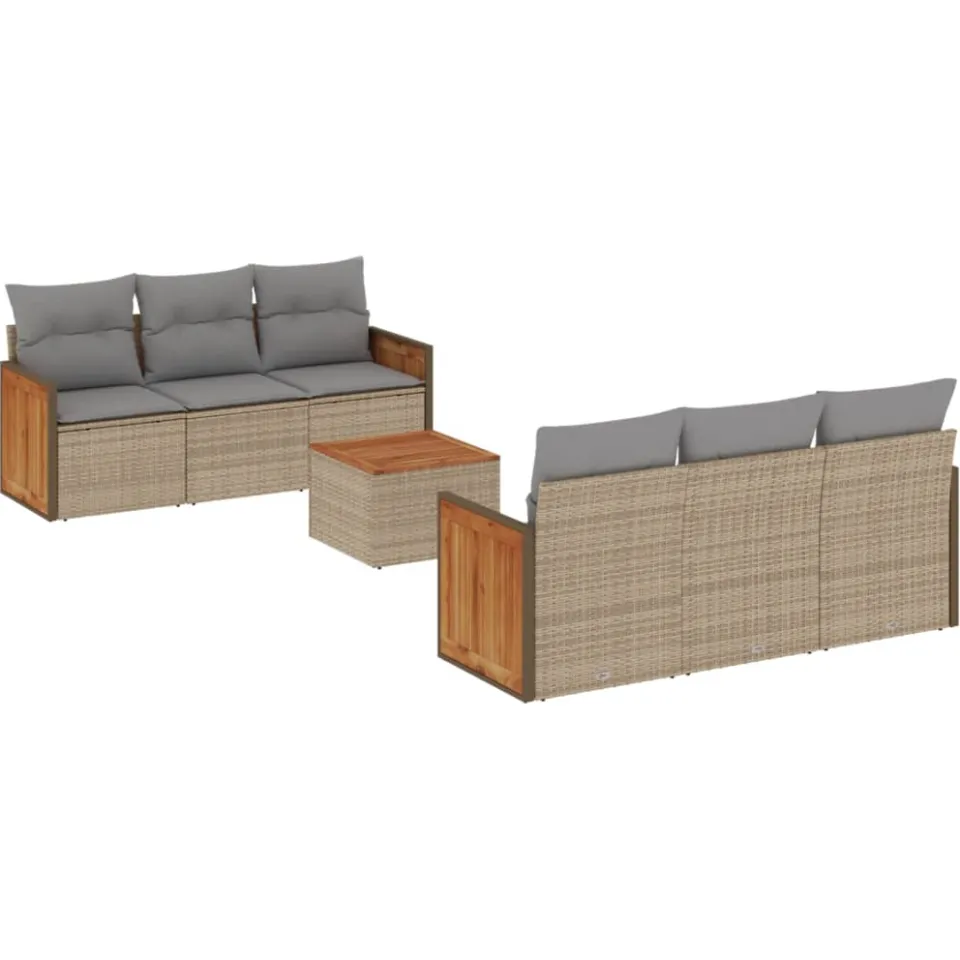 vidaXL 7-delige Loungeset met kussens poly rattan beige, foto 3