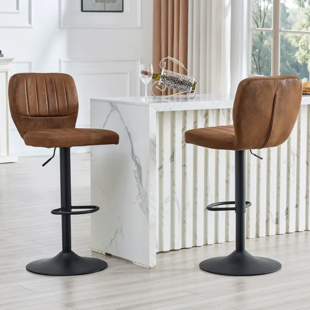 Clruro Barkruk - 62-83 cm - 360° Draaibaar en Verstelbaar - Kunstleer en Metaal - Bruin/Zwart Bruin+Zwart
