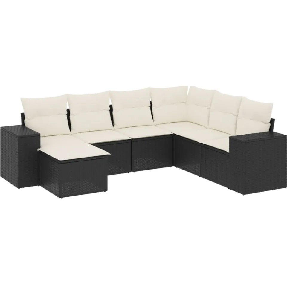 vidaXL 7-delige Loungeset met kussens poly rattan zwart, foto 3