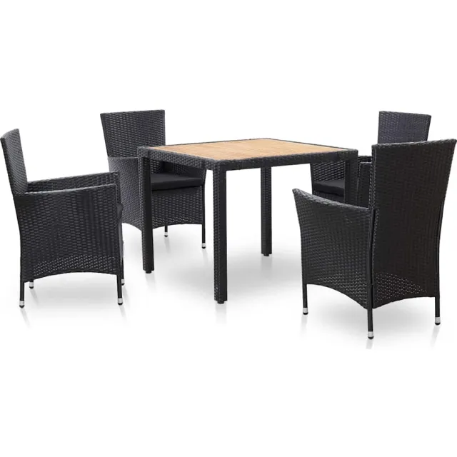 vidaXL 5-delige Tuinset met kussens poly rattan zwart, foto 2