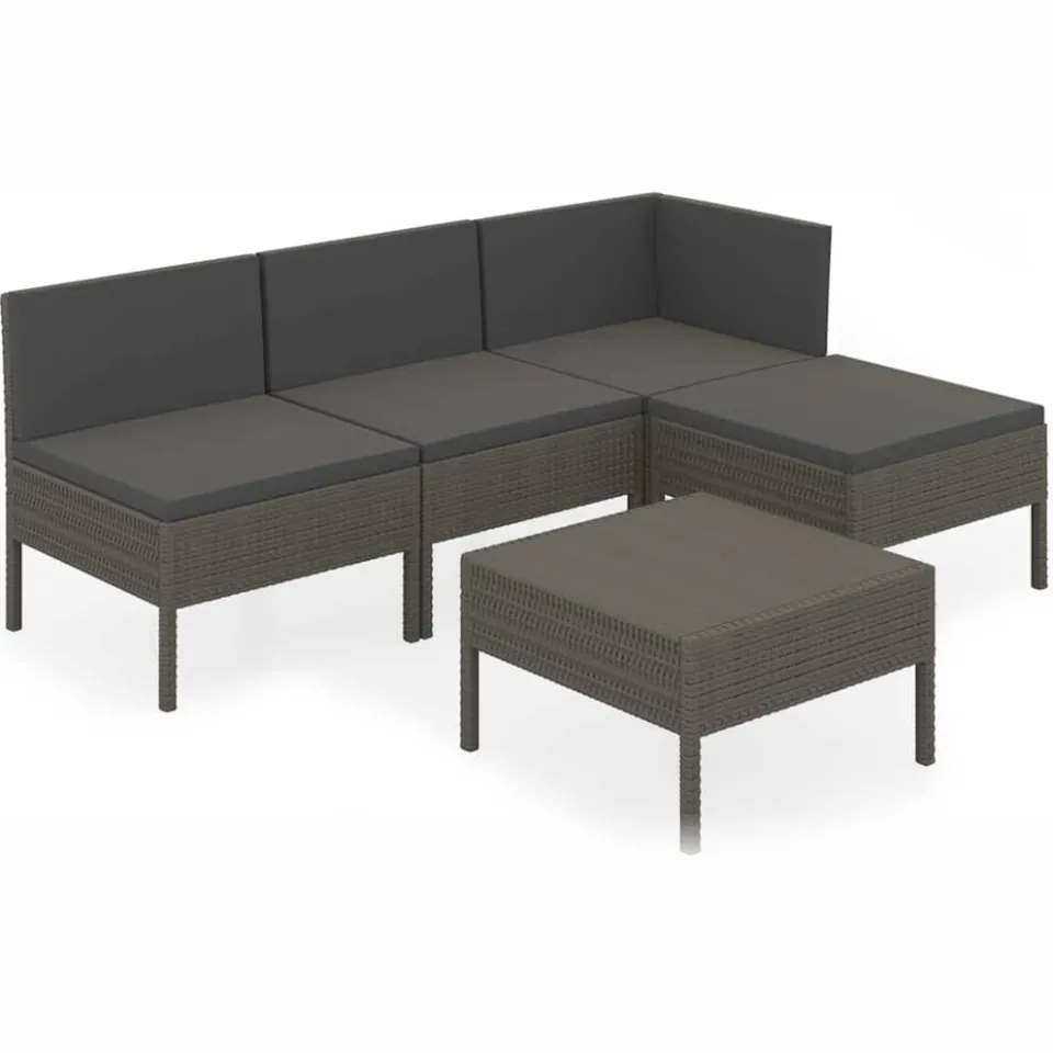 vidaXL 5-delige Loungeset met kussens poly rattan grijs, foto 3