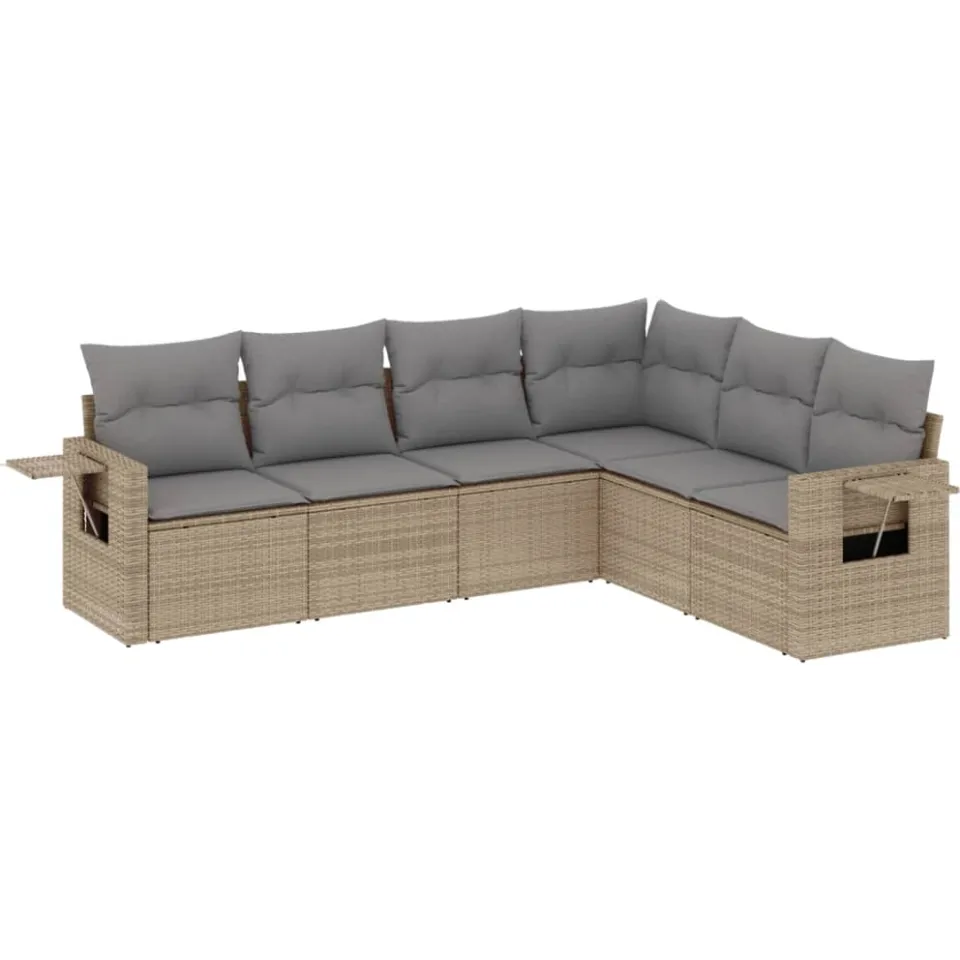 vidaXL 6-delige Loungeset met kussens poly rattan beige, foto 3