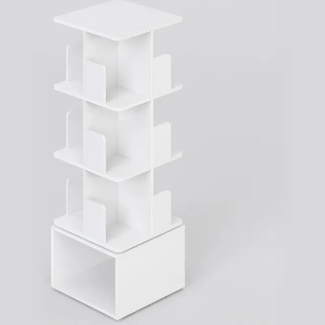 Klarven Boekenkast Wit - Draaibare Boekenkast - Boekenkastje - Boekenkasten - Bookcase - 360 Graden Draaibaar, Open Opbergvakken - 40x40x124,6 cm