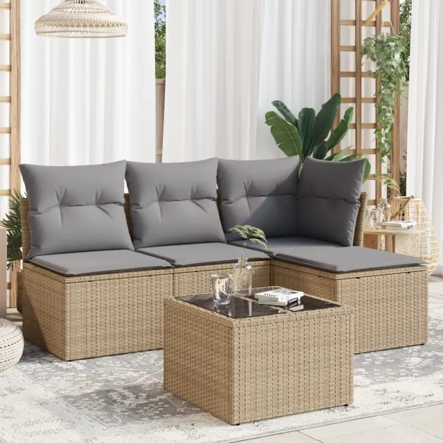 vidaXL 5-delige Loungeset met kussens poly rattan beige, foto 2