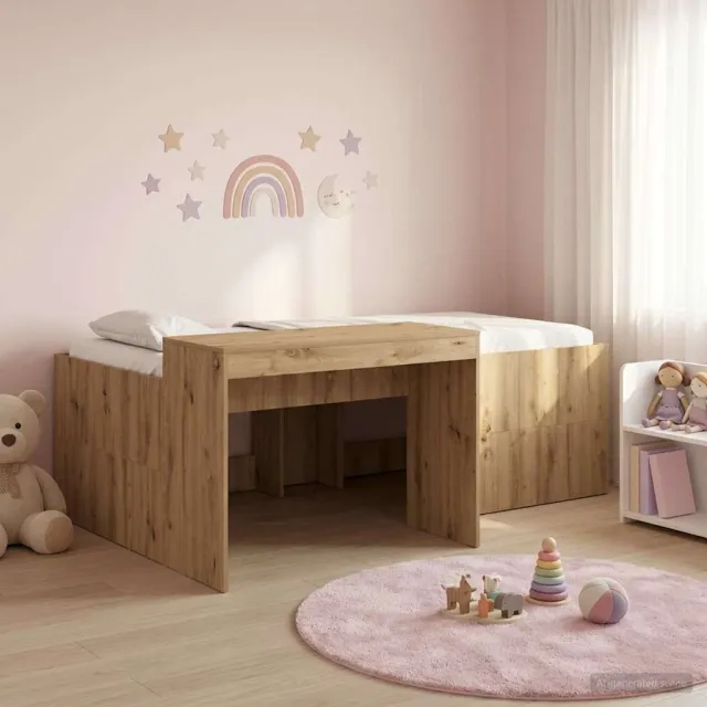 vidaXL Hoge Bed Frame met Bureau voor Kinderen Artisanaal eiken Bruin