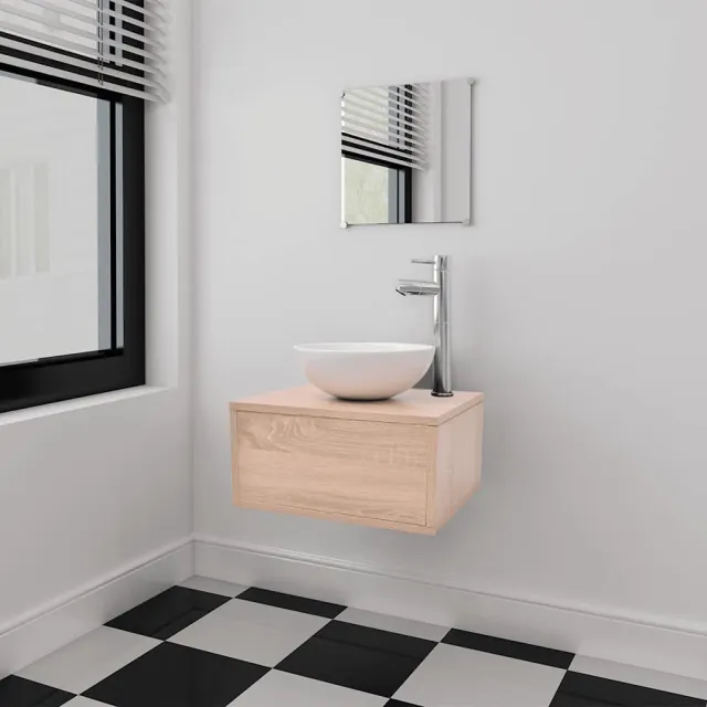 vidaXL 3-delige Badkamermeubelset met wastafel beige, foto 2