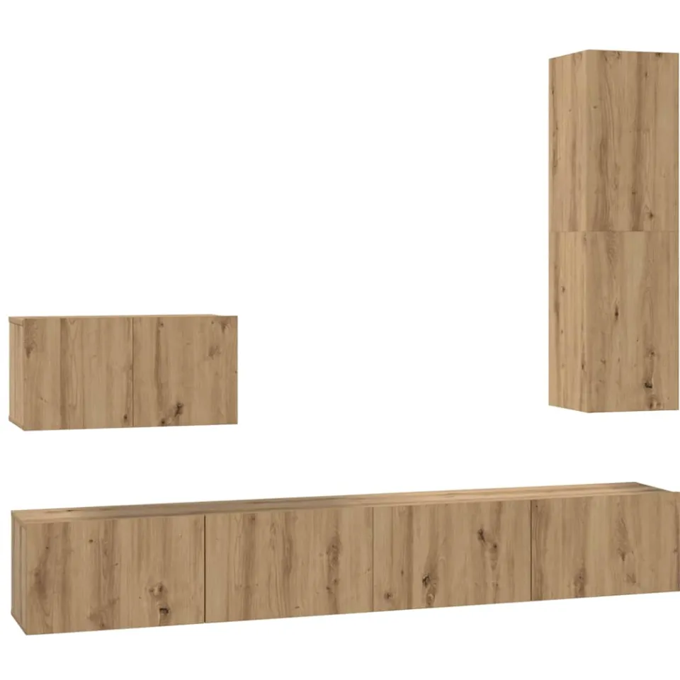 vidaXL Wand TV Kast 4 st Artisan Eiken Bewerkt hout Bruin