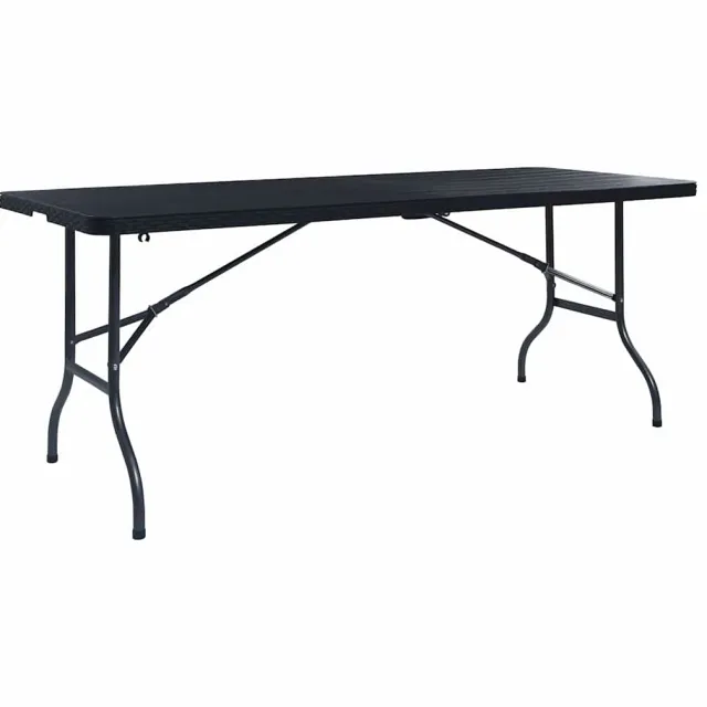 vidaXL Tuintafel inklapbaar 180x75x72 cm HDPE en kunstrattan zwart, foto 2
