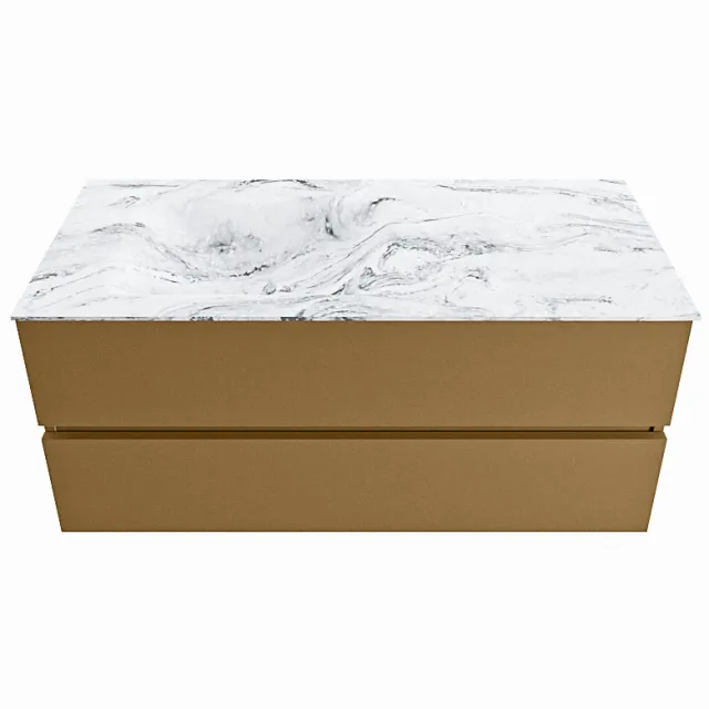 Mondiaz VICA-DLUX 110cm badmeubel onderkast Oro 2 lades. Inbouw wastafel CLOUD links zonder kraangat, kleur Glace.
